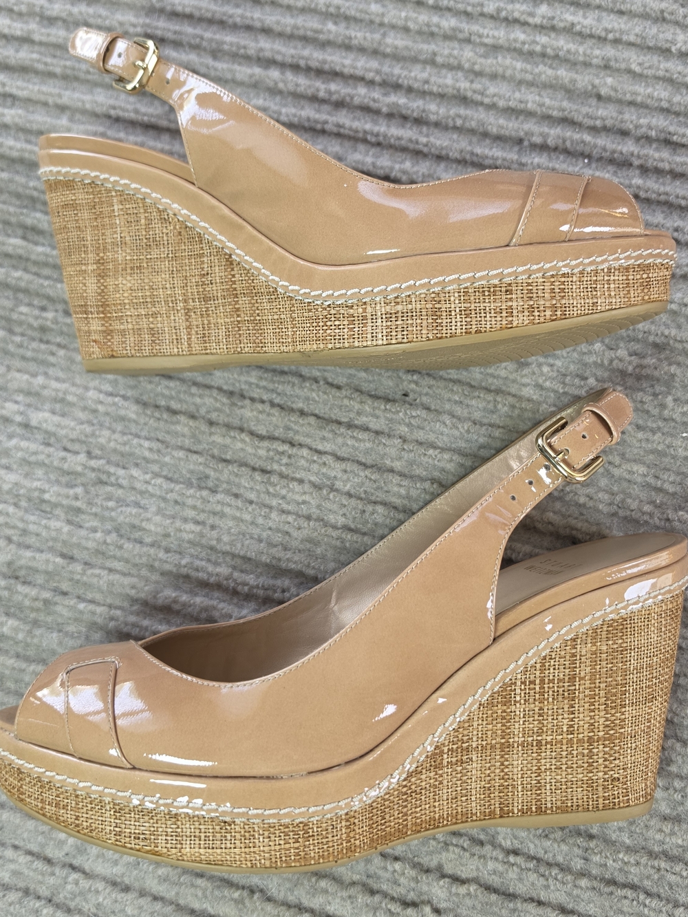 Stuart Weitzman Excise Nude Patent Leather Wedge Slingback Sandal size 8.5M